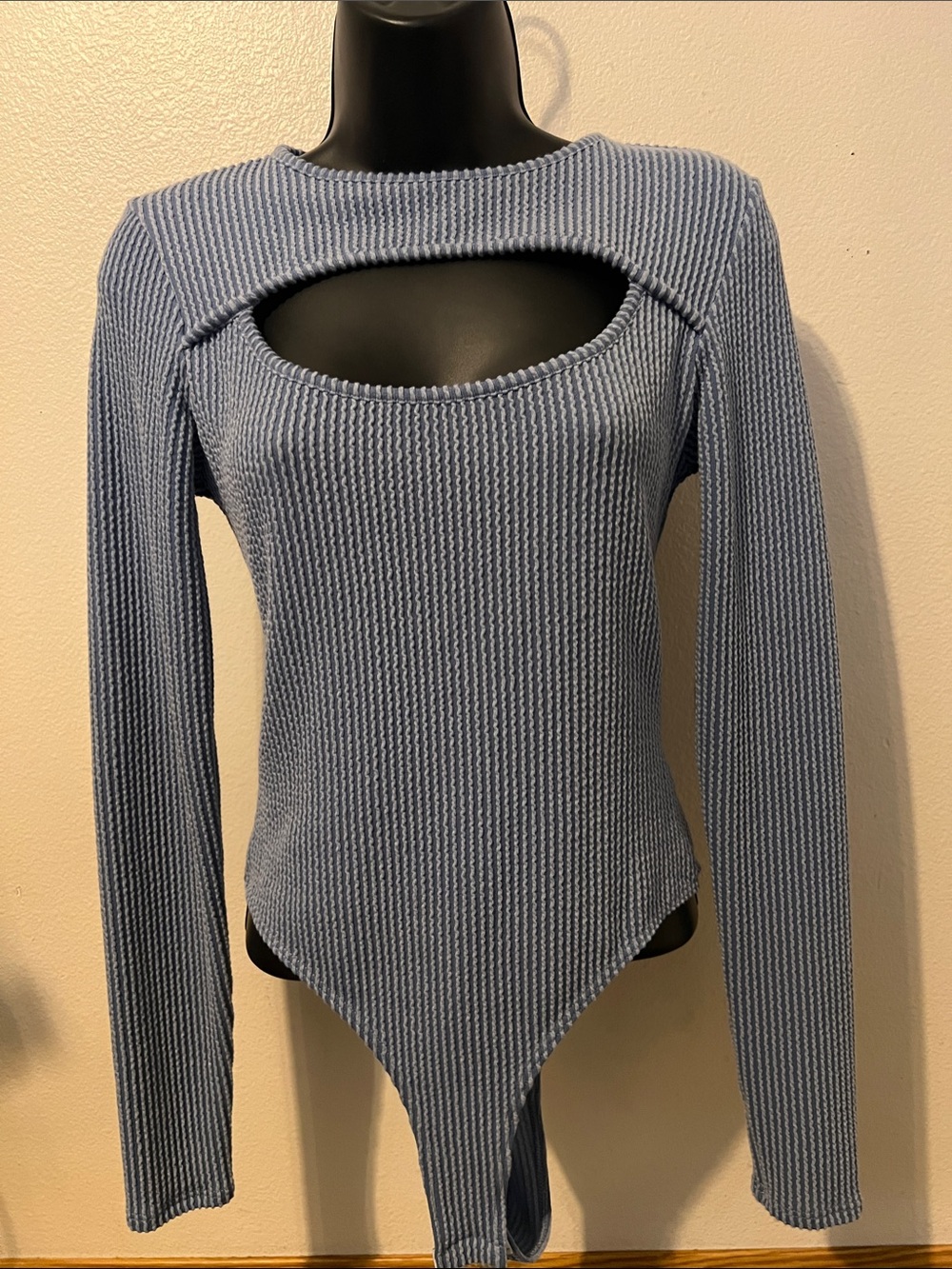 Blue Cutout Ribbed Bodysuit